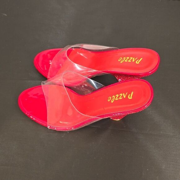 BRAND NEW PAZZLE RHINESTONE HEEL EMBROIDERED CLEAR OPEN-TOE STRAP SANDAL - Picture 6 of 13